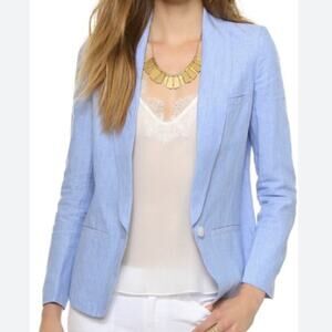 NWOT Womens Joie Linen Gruau Chambray Blue Coastal Preppy Work Blazer Size 4